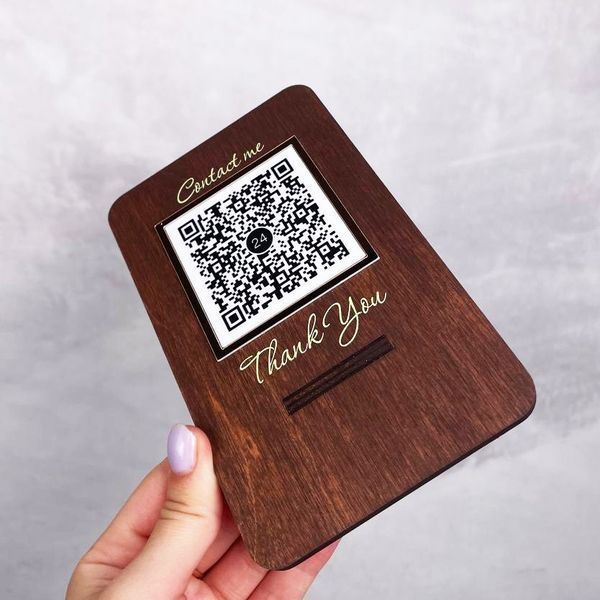 Інформаційна табличка з QR - кодом настільна з Вашим логотипом. Індивідуальний дизайн. T18 фото