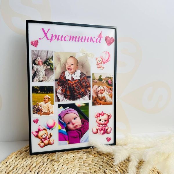 Именный фотоколлаж с фото малыша на акриле; настенный детский декор. F61 фото