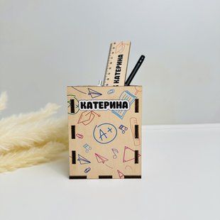 Іменний набір школяра. Стаканчик для канцелярії, іменна лінійка 20 см. Іменний подарунок для першокласника. B68 фото