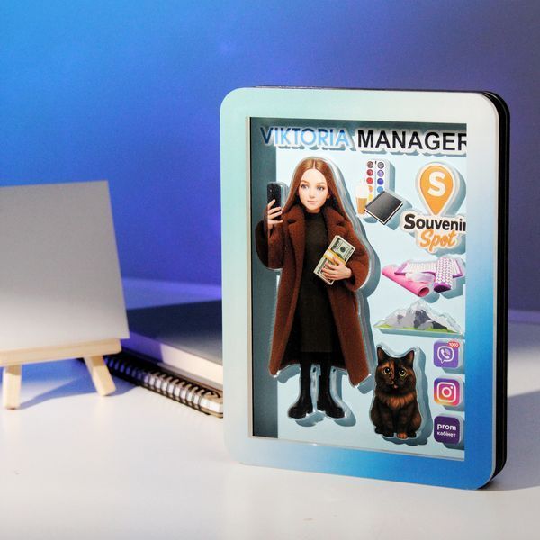 Іменна 3D фоторамка з індивідуальним персонажем, створеним по фото. Персоналізований подарунок для МЕНЕДЖЕРА. Сувенір з фото F45.8 фото