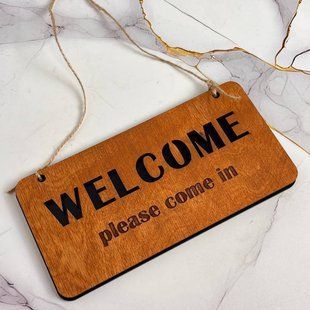 Табличка ВІДЧИНЕНО / WELCOME з дерева та композиту, табличка на двері з індивідуальним дизайном. T34 фото