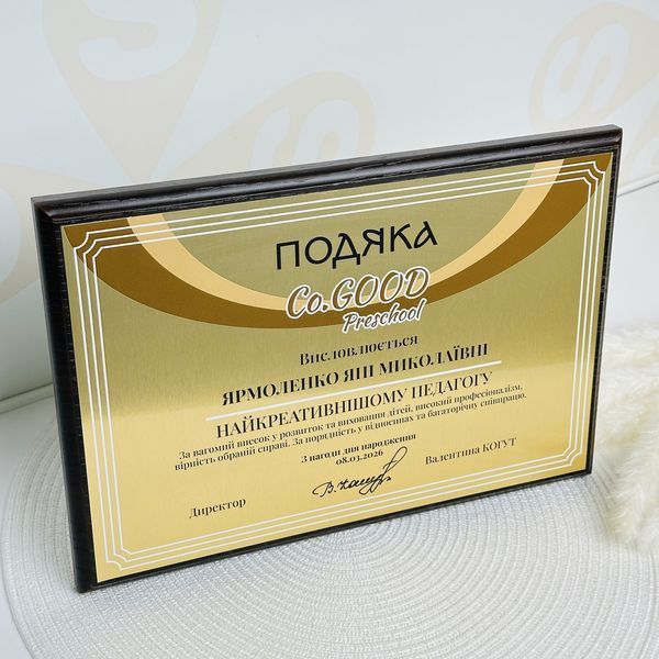 Подяка викладачу горизонтальна іменна; нагородна плакетка працівнику освіти H487 фото