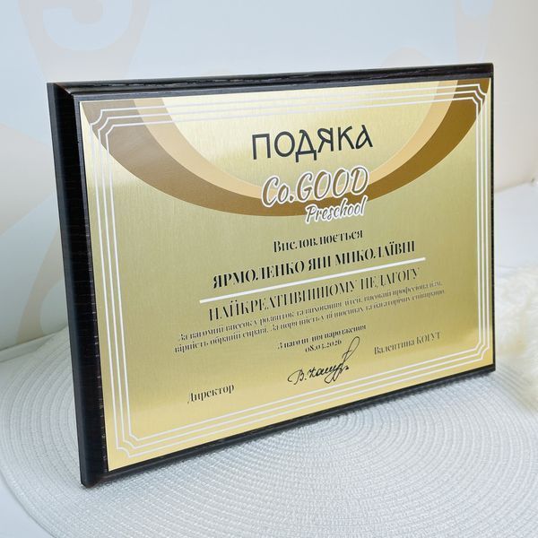 Подяка викладачу горизонтальна іменна; нагородна плакетка працівнику освіти H487 фото